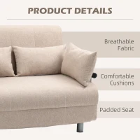 HOMCOM Canapea Extensibila 2 Locuri – Material Crem cu 4 Perne(m-6)