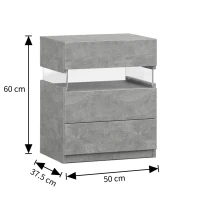 LED Nightstand with Acrylic Board and 3 Drawers, Modern Bedside Table with RGB LED Light, 50L x 37.5W x 60H cm, Gray(m-3)