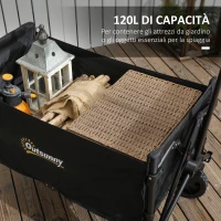 Outsunny Carrello da Giardino da 120L Pieghevole con Pannello Apribile, in Acciaio e Poliestere, 90x48x62 cm, Nero(m-4)