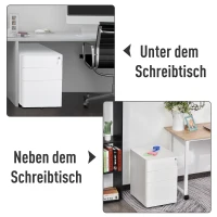 Vinsetto Rollcontainer mit 3 Schubladen mobiler Aktenschrank mit Rollen abschließbar Büroschrank mit Hängeregistratur Stiftfach, Bürocontainer für Büro, Homeoffice, 39 x 48 x 59 cm Weiß(m-4)
