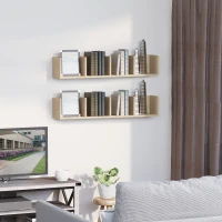 HOMCOM Wall Mount 84 CD / 56 DVD/Blu-ray/ Media Storage Rack 4 Cubes, Wooden Shelf Organiser Unit Bookcase Display, Set of 2, Natural Wood Finish(m-10)