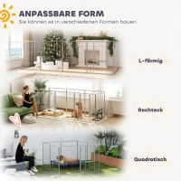 PawHut Haustiergehege, Hundezaun, Haustierspielplatz, flexibel anpassbar, rostfreier Stahl(m-4)