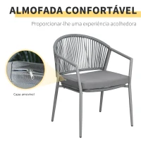 Outsunny Conjunto de Jardim Exterior de 3 Peças com 2 Cadeiras e Mesa de Vime com Almofadas Acolchoadas e Bancada de Vidro Cinza(m-5)