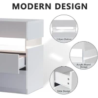 LED Bedside Table with Remote-Controlled RGB Lighting, 3 Drawers, Modern Nightstand with Acrylic Board, 50L x 37.5W x 60H cm, White(m-5)