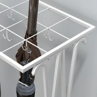 HOMCOM Suporte para Guarda-Chuva Moderno Retangular com 24 Ganchos 21 Espaços e Bandeja Recolhedora de Gotas 50x24x68 cm Branco(m-8)