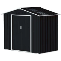 Outsunny Abrigo de Jardim 2,42 m 213x130x185 cm Abrigo de Jardim Metálico para Armazenamento com 2 Portas Deslizantes e 4 Janelas Cinza Escuro(m-11)