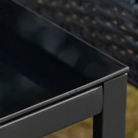 Outsunny Juego de 2 Sillas y Mesa de Ratán con Cojines Acolchados y Encimera de Vidrio para Balcón Terraza Gris y Negro(m-8)