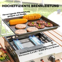 Outsunny Gasgrill 8000BTU/2,4 KW Grillwagen inkl 2 Edelstahl-Brenner Druckminderer 44 x 44,5 x 19 cm Silber+Schwarz(m-4)