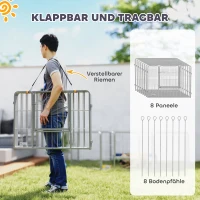 PawHut Haustiergehege, Hundezaun, Haustierspielplatz, flexibel anpassbar, rostfreier Stahl(m-6)