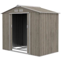 Outsunny Magazie Grădină Metalică cu Orificii de Ventilație și Ușă Culisantă Dublă pentru Grădinarit și DIY, 213x130x185 cm, Maro(m-10)