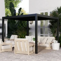 Outsunny Pérgola de Alumínio 3x3 m Pérgola de Jardim com Teto de Lâminas Ajustáveis e Sistema de Drenagem Impermeável Anti-UV Cinza Escuro(m-9)