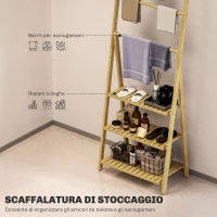 HOMCOM Scaffale Bagno 3 Ripiani con Porta Asciugamani a 3 Barre, Autoportante e Pieghevole in Legno di Bambù(m-5)