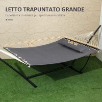 Outsunny Amaca da Giardino Portatile con Cuscino Integrato, in Cotone, Poliestere e Acciaio, 368x93x110 cm, Grigio Scuro(m-4)