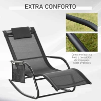 Outsunny Espreguiçadeira Baloiço de Exterior com Apoio de Cabeça Acolchoado e Bolso Lateral 150x62x88 cm Preto(m-7)