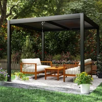 Outsunny Pérgola de Alumínio 3x3 m Pérgola de Jardim com Teto de Lâminas Ajustáveis e Sistema de Drenagem Impermeável Anti-UV Cinza Escuro(m-8)
