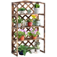 Outsunny Raft Ghivece pentru Plante cu 3 Etajere din Lemn de Brad, 80x40x150 cm(m-1)