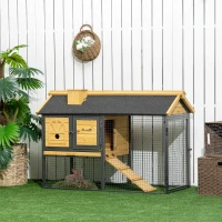 PawHut Gaiola para Coelhos de Madeira de 2 Níveis com Zona Aberta Teto Asfáltico Portas e Rampa 120x55,5x80 cm Madeira e Preto(m-2)