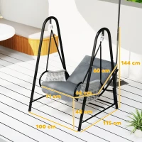 Outsunny Rattan Swing Chair, Outdoor Garden Hanging Swing Seat with Stand and Seat Cushion, Porch Hanging Chair for Balcony, Garden, Deck, Light Grey(m-3)