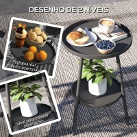 Outsunny Mesa de Jardim Redonda de 2 Níveis Mesa de Exterior Ø32x51 cm com Bandeja Inferior e Estrutura de Metal Preto(m-4)