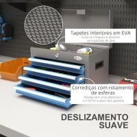 DURHAND Caixa de Ferramentas Metálica com 4 Gavetas Bandeja Superior Fecho e Pegas Laterais 45x24,5x32,5 cm Cinzento e Azul(m-5)