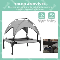 PawHut Cama para Cães Elevada com Toldo para Cães Médios com Estrutura de Aço e Bolsa de Transporte 76x61x69,5 cm Cinza Claro(m-5)