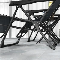 Outsunny Set de 2 Tumbonas Jardín Exterior Plegables de Gravedad Cero con Mesa Auxiliar con Portavasos Reposacabezas Gris(m-9)