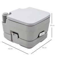 HOMCOM Sanita Portátil WC Portátil com 2 Depósitos de 10L Suporta até 200 kg Sanita para Exterior Campismo 36x42x30 cm Cinzento(m-3)
