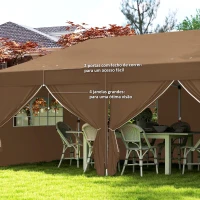 Outsunny Tenda Dobrável 5,90x2,95 m Tenda de Jardim com 6 Paredes Laterais Impermeável Anti-UV e Bolsa de Transporte Marrom(m-7)