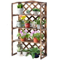 Outsunny Raft Ghivece pentru Plante cu 3 Etajere din Lemn de Brad, 80x40x150 cm(m-12)