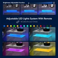 Versatile LED Bedside Table with Adjustable Lights, 2 Drawers, Modern Nightstand for Bedroom, Living Room, 49L x 35W x 52H cm, Gray(m-4)