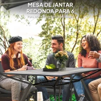 Outsunny Mesa de Refeição Exterior com Bancada Imitação Madeira e Estrutura de Aço Mesa Retangular para 6 Pessoas 160x90x73 cm Cinza(m-5)