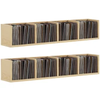 HOMCOM Wall Mount 84 CD / 56 DVD/Blu-ray/ Media Storage Rack 4 Cubes, Wooden Shelf Organiser Unit Bookcase Display, Set of 2, Natural Wood Finish(m-1)