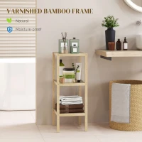 HOMCOM Three-Tier Bamboo Bathroom Shelf - Natural Finish(m-5)