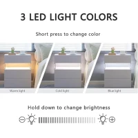 LED Bedside Table with Remote-Controlled RGB Lighting, 3 Drawers, Modern Nightstand with Acrylic Board, 50L x 37.5W x 60H cm, White(m-6)