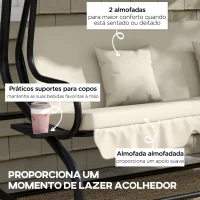 Outsunny Banco Baloiço de Jardim 3 Lugares Convertível em Cama com Toldo Ajustável e 2 Almofadas  200x120x164 cm Creme(m-7)