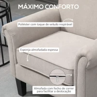 HOMCOM Poltrona Estofada em Tecido Poltrona Relax com Apoio para os Braços Assento Amovível e Lavável Pés de Madeira 79x78x87cm Cinza(m-5)