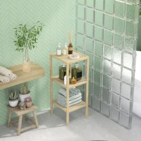 HOMCOM Three-Tier Bamboo Bathroom Shelf - Natural Finish(m-7)