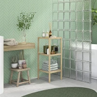 HOMCOM Three-Tier Bamboo Bathroom Shelf - Natural Finish(m-10)