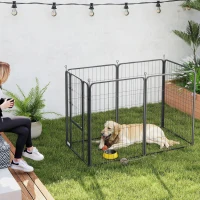 PawHut Laufstall für Hunde mit 6 Paneelen, robust, mit sicherer Tür, für drinnen und draußen, für Garten, Camping, 100 cm hoch(m-8)
