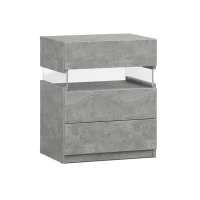 LED Nightstand with Acrylic Board and 3 Drawers, Modern Bedside Table with RGB LED Light, 50L x 37.5W x 60H cm, Gray(m-2)