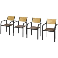Outsunny Conjunto de 4 Cadeiras de Jardim Empilháveis Cadeiras de Jantar com Tecido Transpirável Apoios de Braço 58x65x85 cm Marrom(m-11)