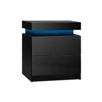 Space-Saving LED Nightstand with Adjustable Lights, 2 Drawers, Modern Bedside Table for Bedroom, Living Room, 49L x 35W x 52H cm, Black(m-2)