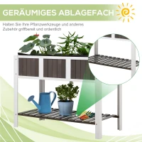 Outsunny Hochbeet Pflanztisch Gartenarbeitstisch hölzerne Gartenbeete für Gemüse Blumen, Pflanzkübel mit Regal, 119 x 57 x 89 cm, Tanne, nicht gewebter Stoff, Weiß+Grau(m-5)