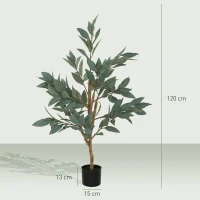 HOMCOM Planta Artificial de Louro 120 cm Planta Artificial Decorativa Grande Decoração para Casa Escritório Varanda Quarto Verde(m-3)