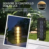 Outsunny Lampada Solare da Giardino con Illuminazione LED, in Acciaio e Rattan PE, 20x20x68 cm, Grigio(m-6)