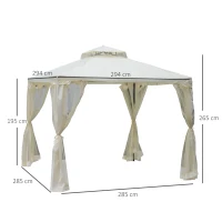 Outsunny Pavillon mit Doppeldach, ca. 3x3 m Wasserdicht Stabil Winterfest Gartenpavillon mit Moskitonetz, Seitenteile, Garten-Pavillon aus Metall, für Garten, Terrasse, Cremeweiß(m-3)