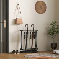 HOMCOM Suporte para Guarda-Chuva Moderno Retangular com 24 Ganchos 21 Espaços e Bandeja Recolhedora de Gotas 50x24x68 cm Preto(m-8)