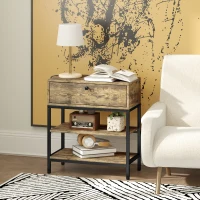 HOMCOM Măsuță de Canapea cu Sertar și 2 Rafturi în Stil Industrial, din Lemn și Metal, 60x30x66.5 cm, Negru și Maro(m-7)