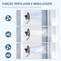 HOMCOM Ventoinha de Pé com Nebulizador 90 W Temporizador Depósito 3L 3 Velocidades 5 Pás e Ecrã LED 44,5x38,5x120 cm Branco e Preto(m-4)