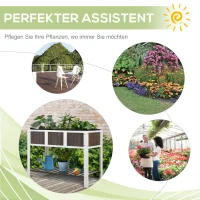 Outsunny Hochbeet Pflanztisch Gartenarbeitstisch hölzerne Gartenbeete für Gemüse Blumen, Pflanzkübel mit Regal, 119 x 57 x 89 cm, Tanne, nicht gewebter Stoff, Weiß+Grau(m-7)